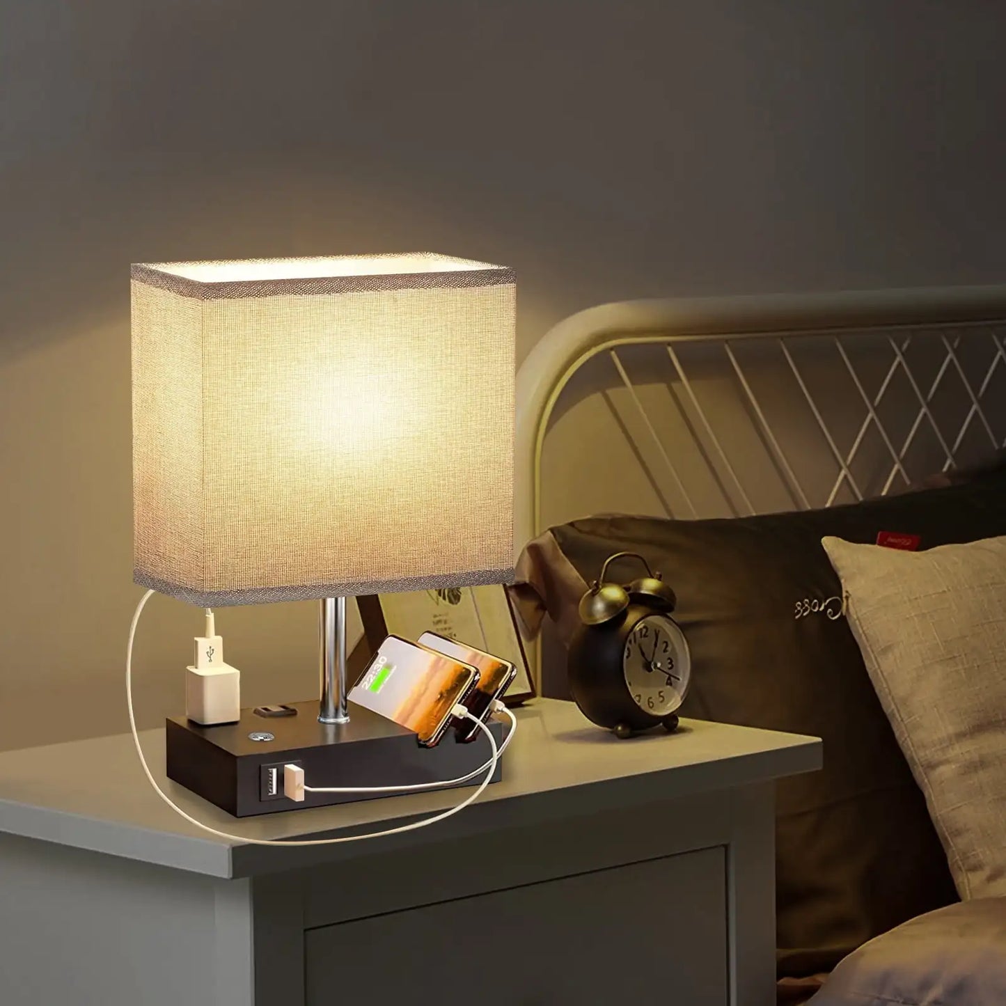 SZRSTH Dimmable Bedside Table Lamp With USB Charging Ports