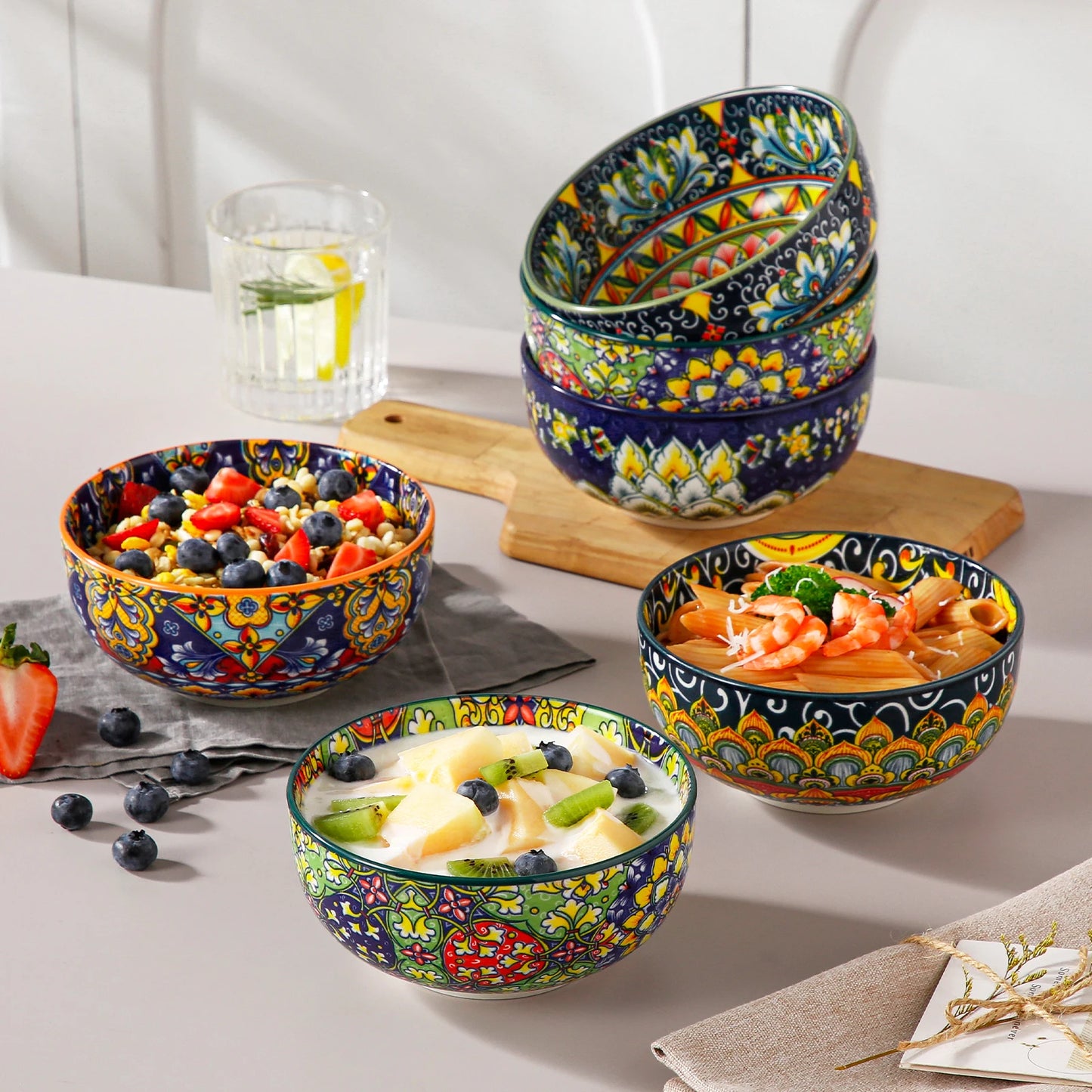 Malacasa Floral Bohemian Ceramic Porcelain Cereal Bowls Set