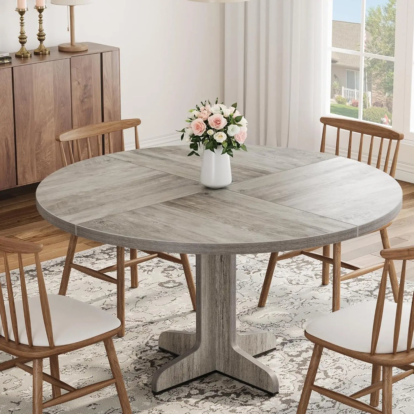 Studyset Round Dining Table For 4 Farmhouse Wood Top