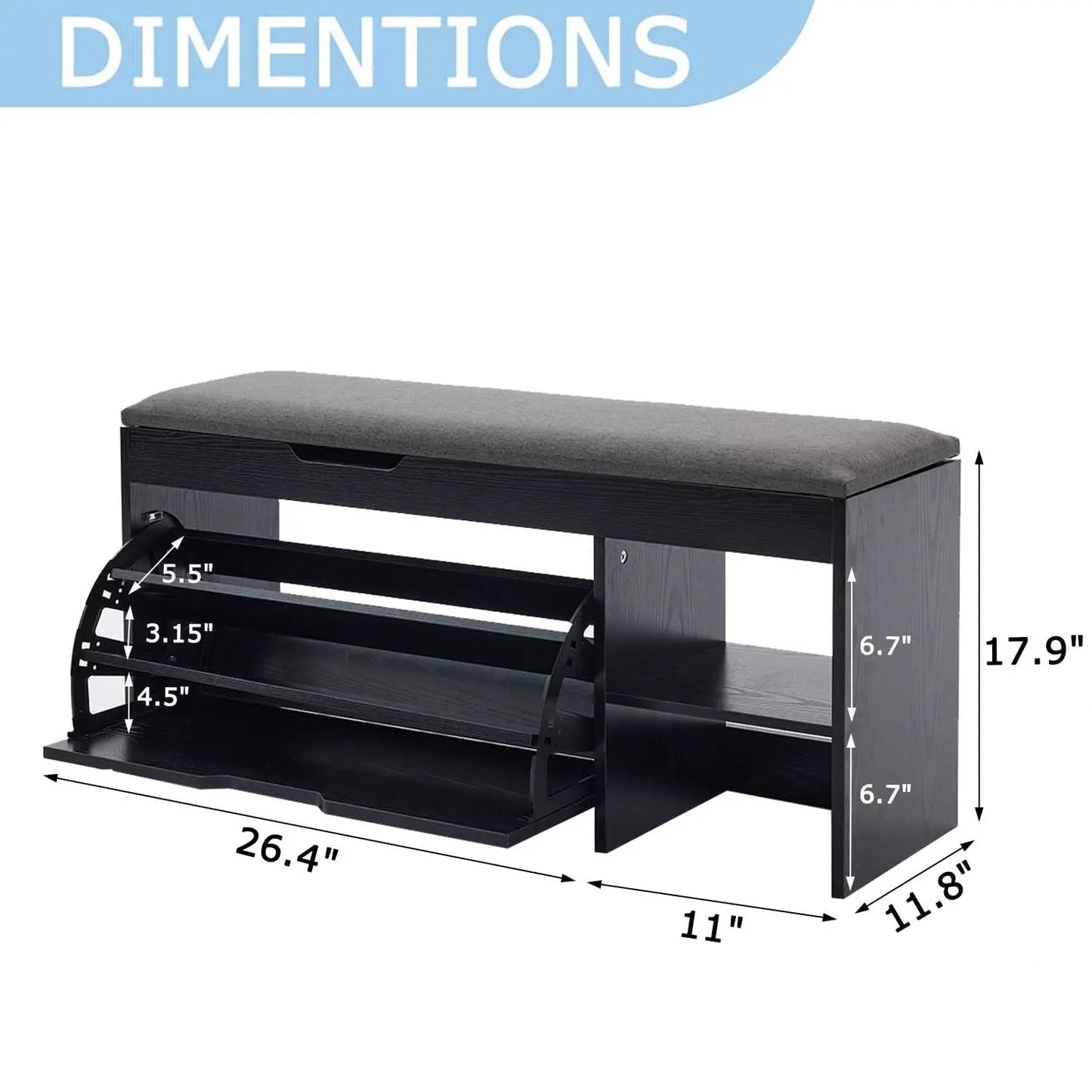 Entryway Shoe Storage Bench With Flip Drawers And Lift Top