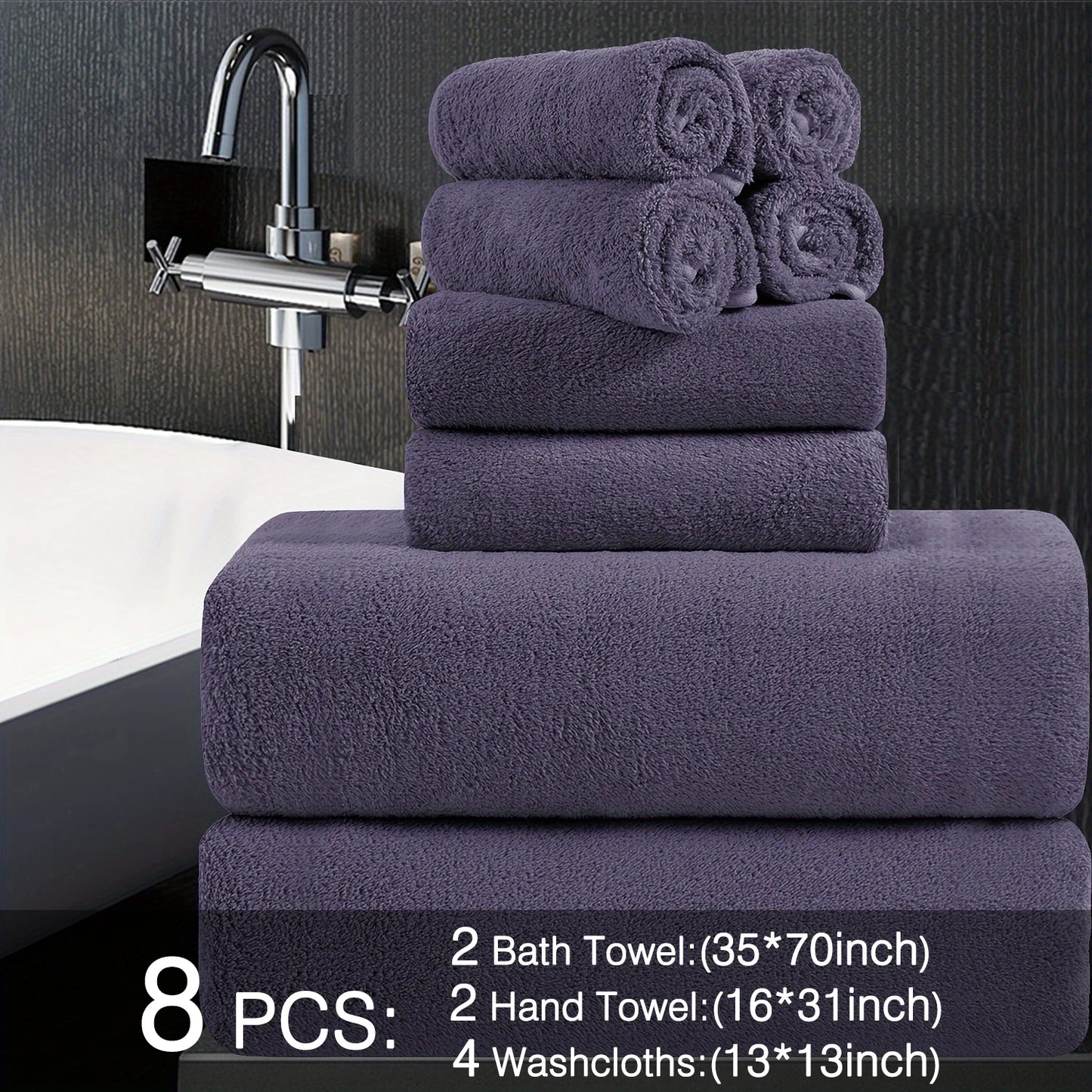 Belista Oversized Bath Towels Set Eight Piece Includes Towels Washcloths