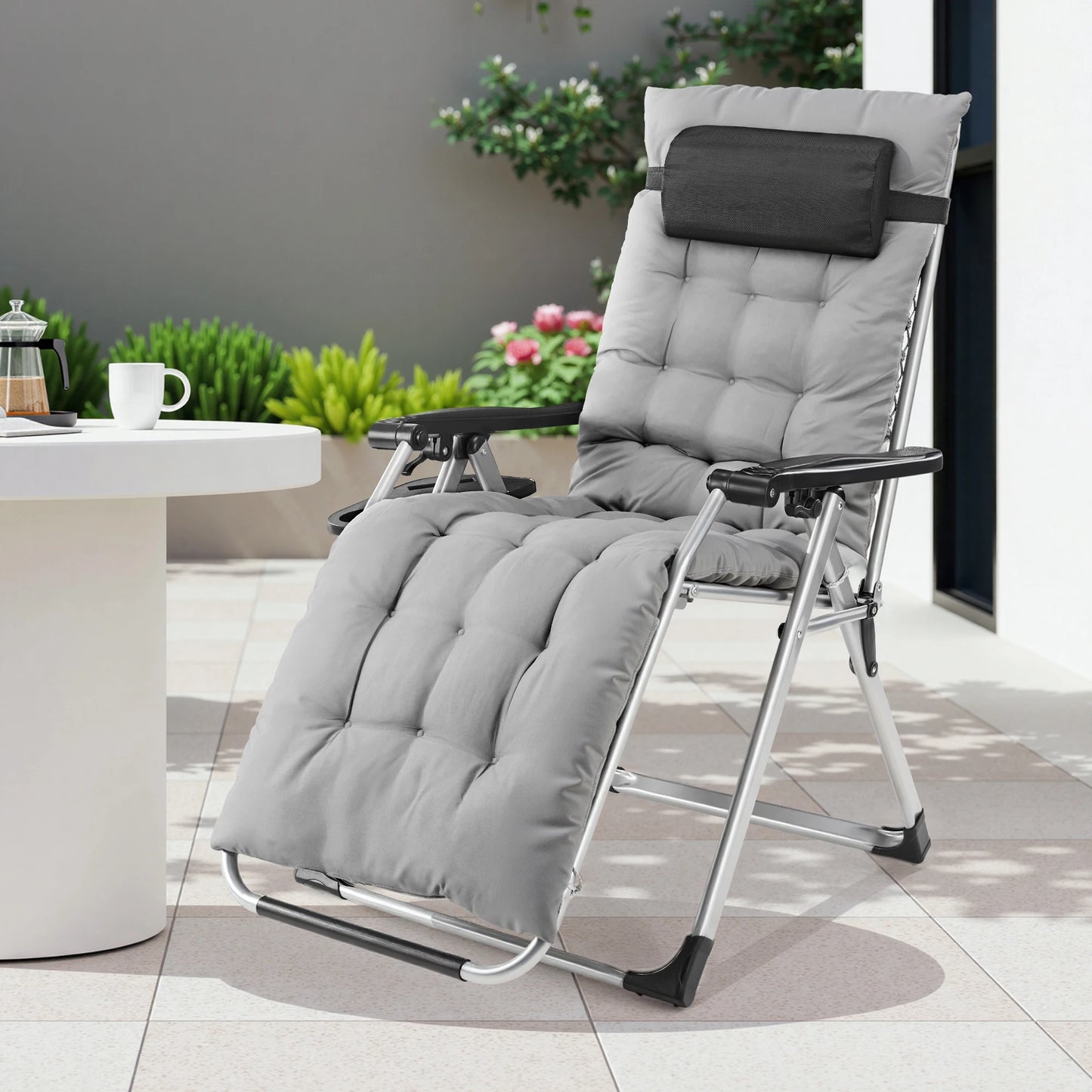 JHK Zero Gravity Recliner Folding Outdoor Lounge Chair With Cup Holder