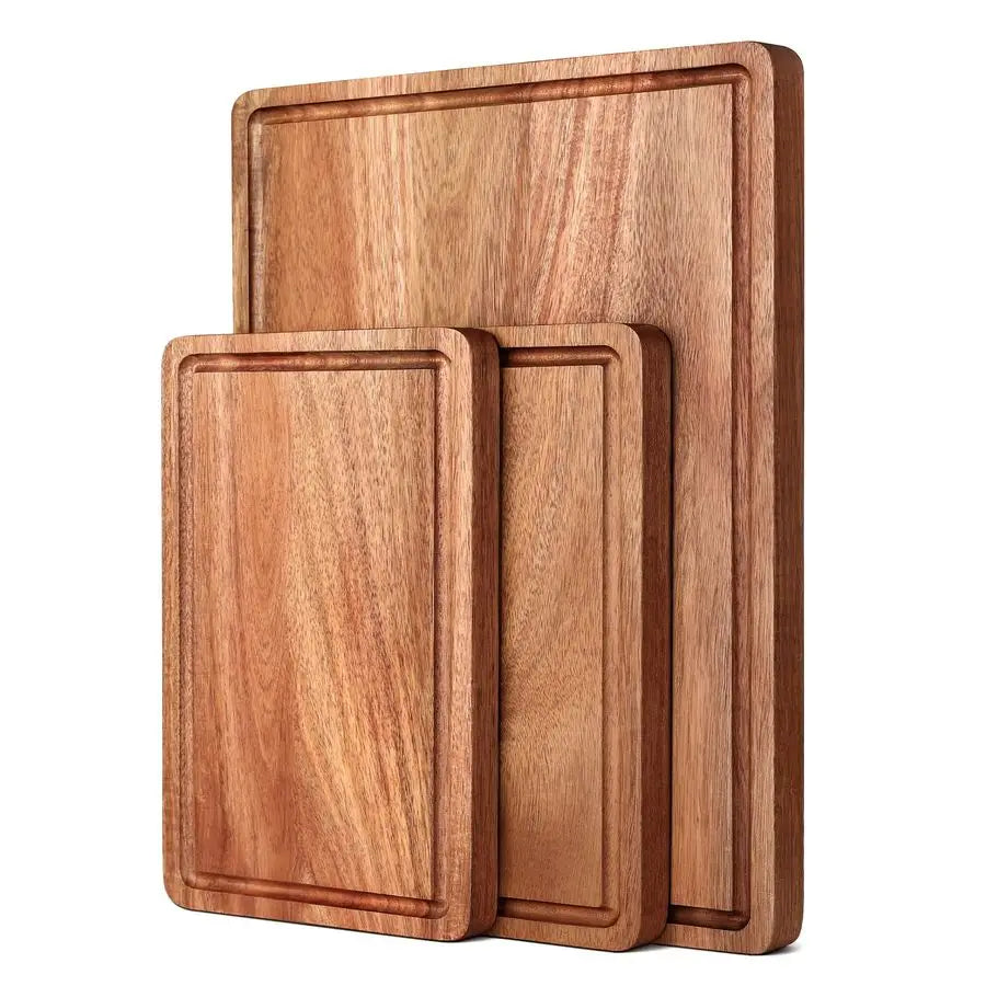 Bamboo Cutting Board Set 3 Piece With Juice Groove Handles