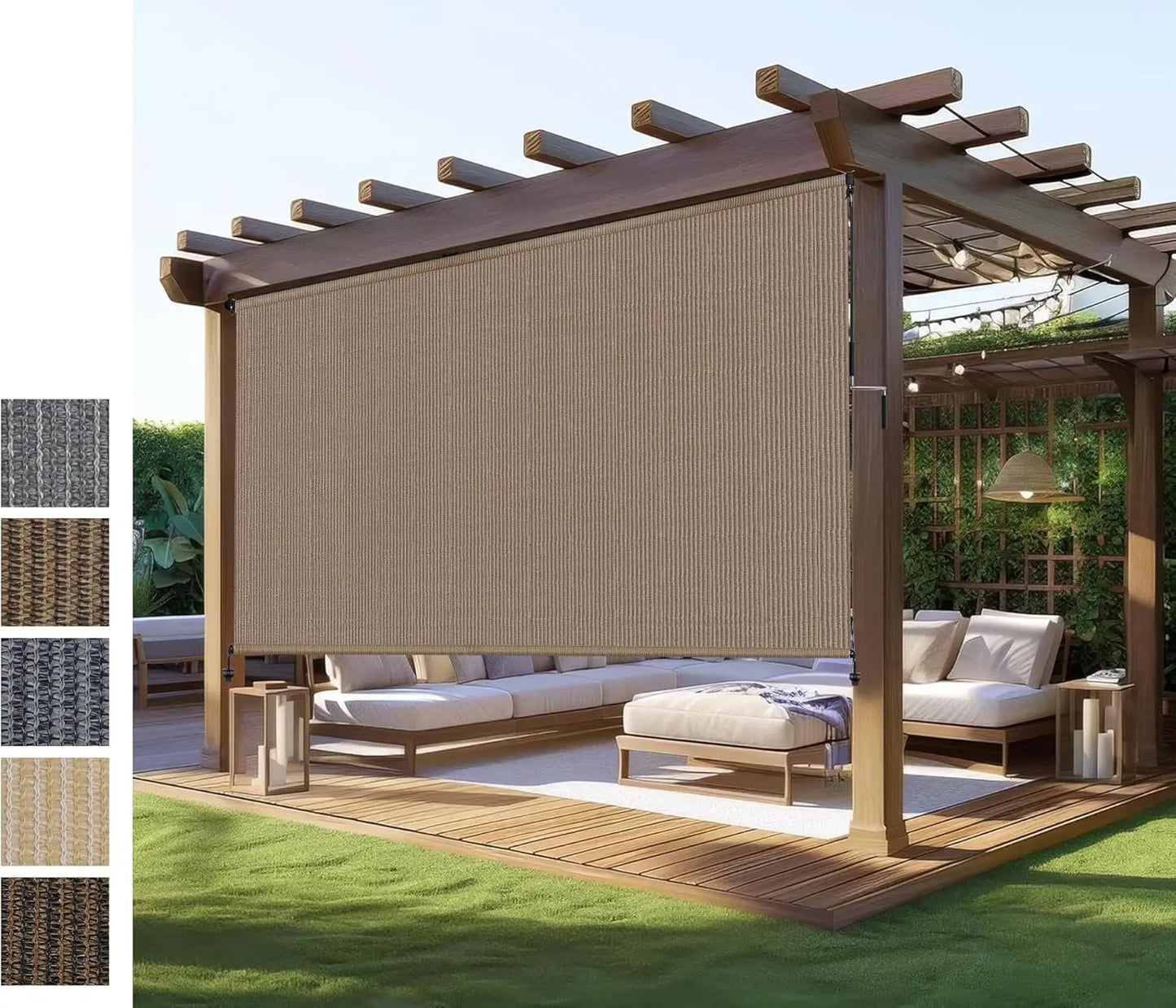 Cordless Outdoor Roller Shade UV Blocking Privacy Screen