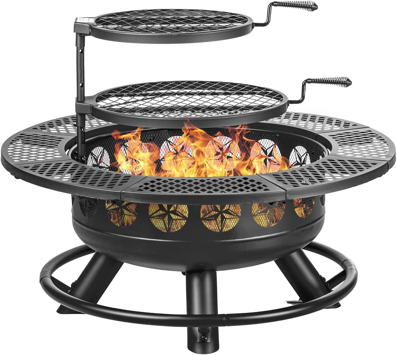 3 In 1 Outdoor Wood Burning Fire Pit With Grills And Lid For Backyard Barbecue