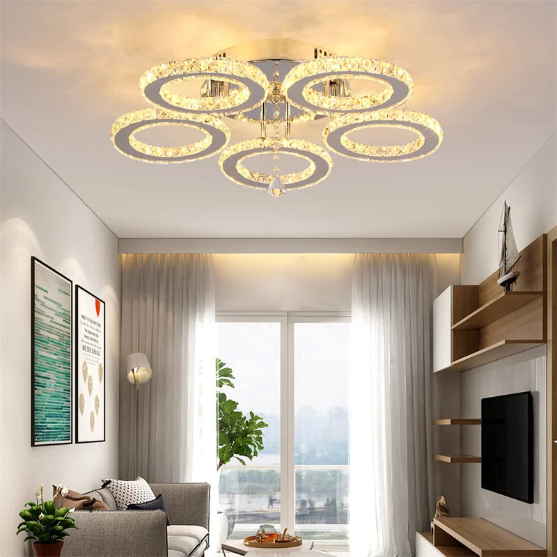 GreeLustr Modern Pendant Light Crystal Ring Ceiling Lamp Chandelier