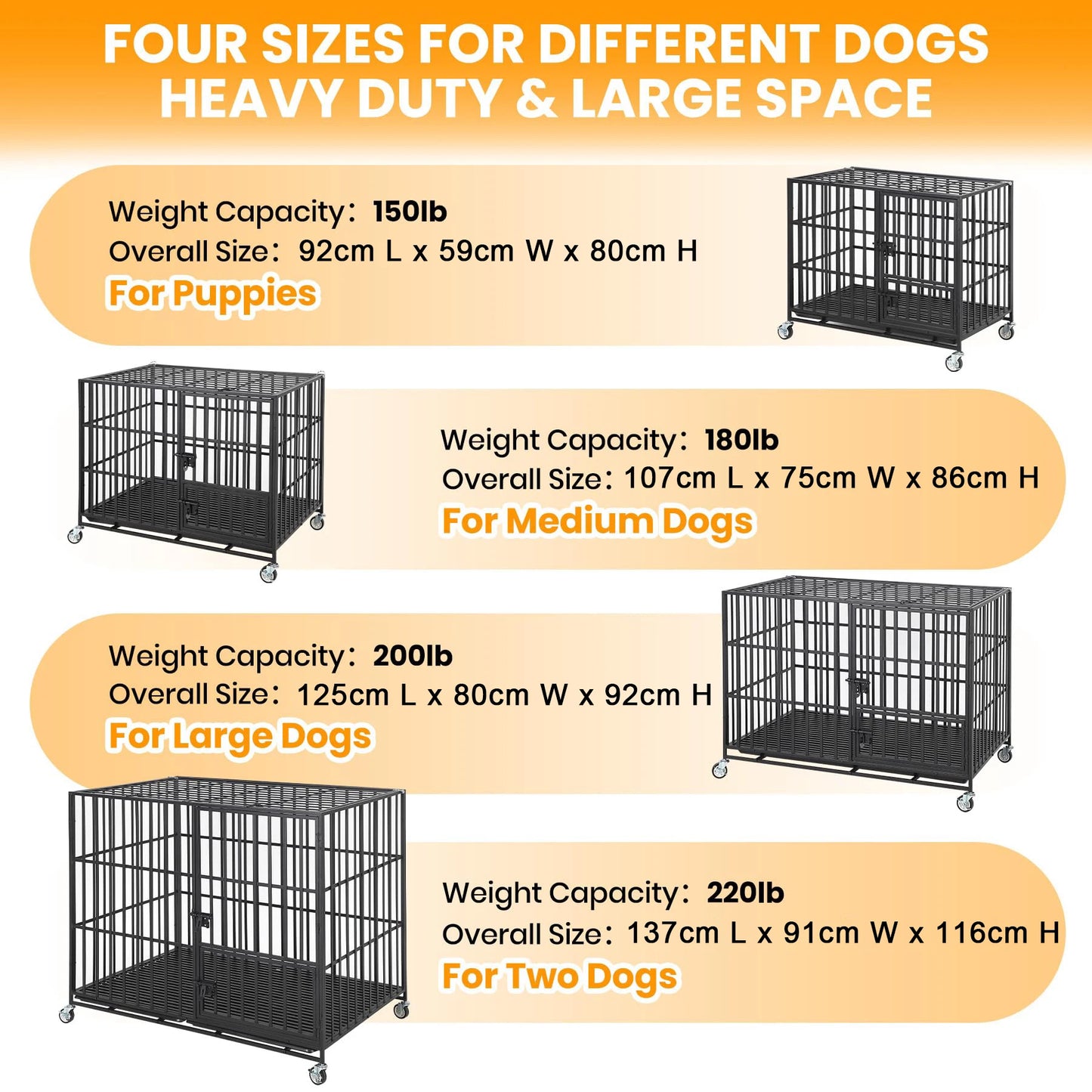 HiMISS Heavy Duty Escape-Proof Metal Dog Crate With 3-Doors