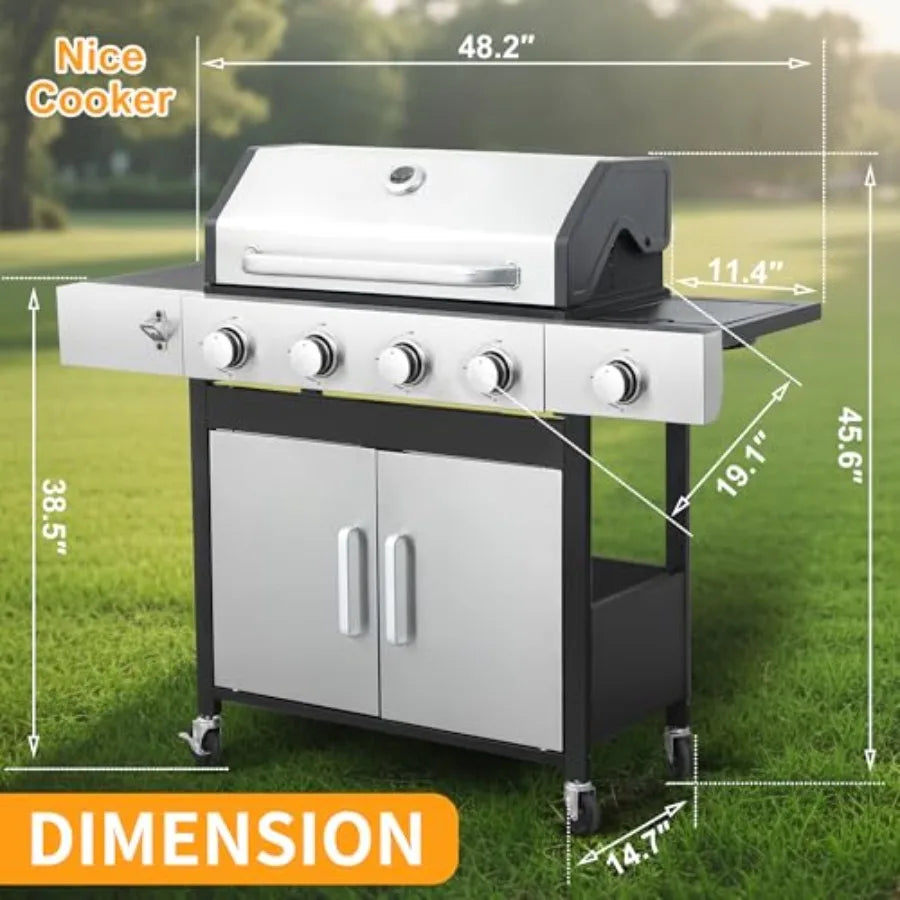 Four Burner Propane Gas BBQ Grill With Side Burner Stainless