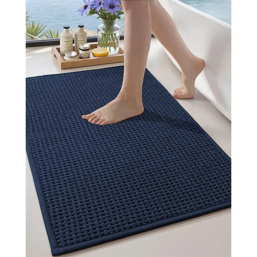 Rubber Backed Waffle Bath Mat Non Slip Machine Washable Chenille