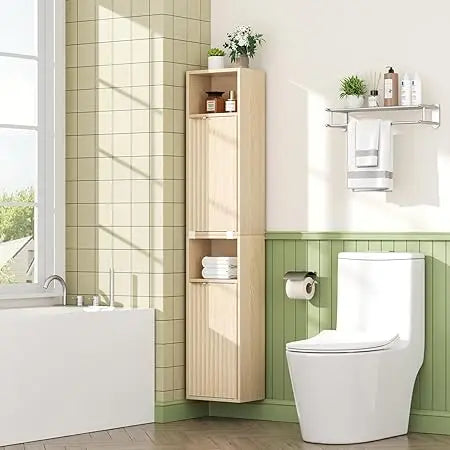 Oak Linen Tower Bathroom Storage Cabinet
