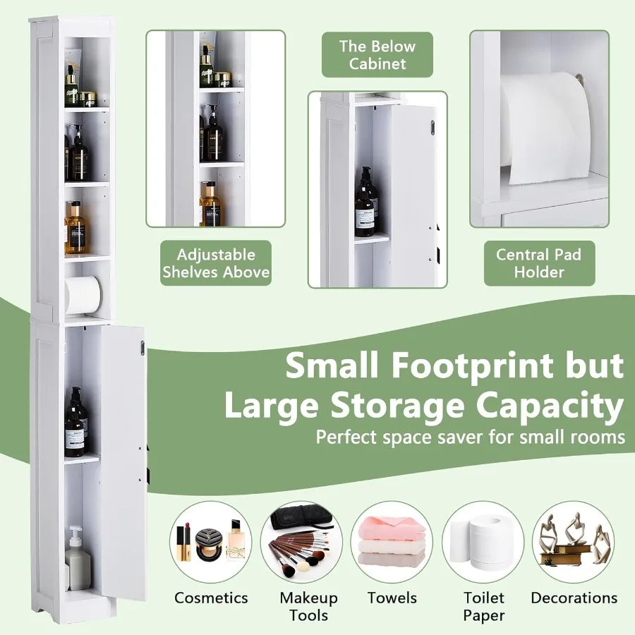 XIUWO Narrow Bathroom Storage Cabinet With Toilet Paper Holder
