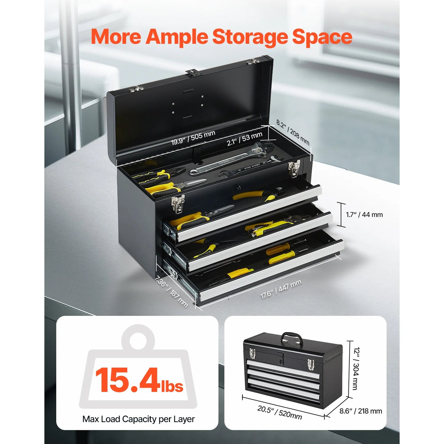 SucceBuy 3 Drawer Metal Tool Chest With EVA Liners