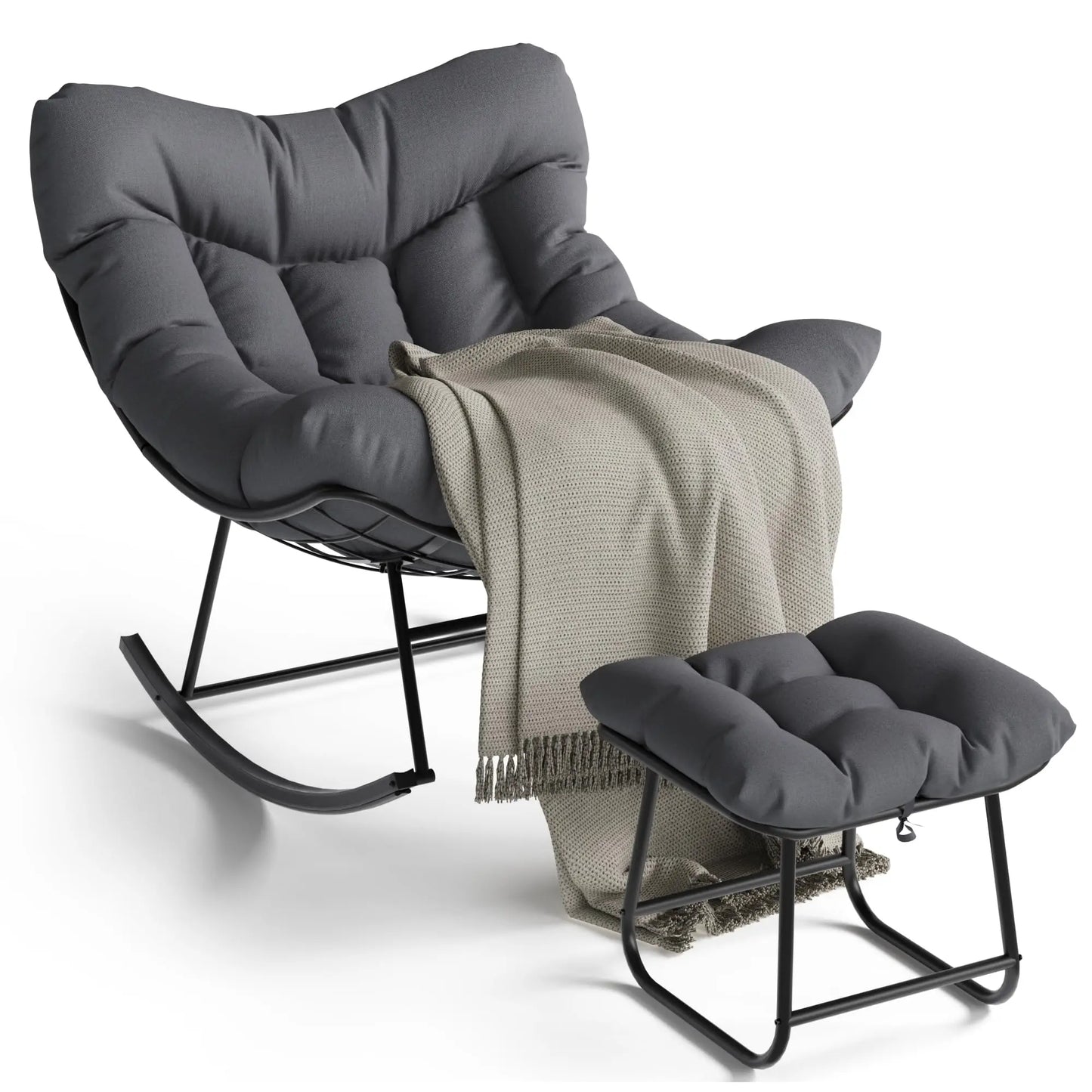 HiMISS Papasan Rocking Chair With Ottoman Outdoor Lounge