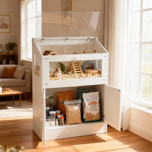 HiMISS Acrylic Pet Cage With Storage Cabinet Ventilated