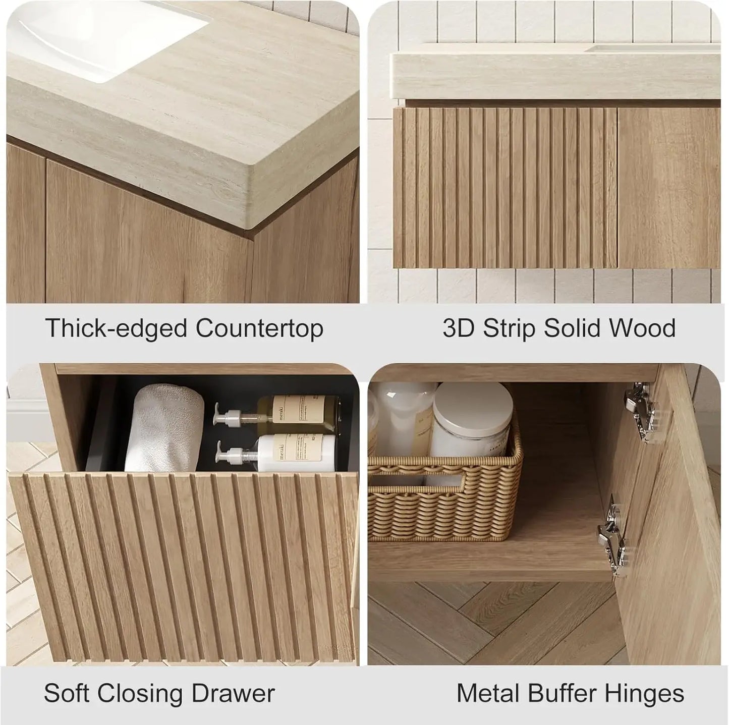 Wall Mounted Bathroom Vanity With Ceramic Basin And Travertine Countertop