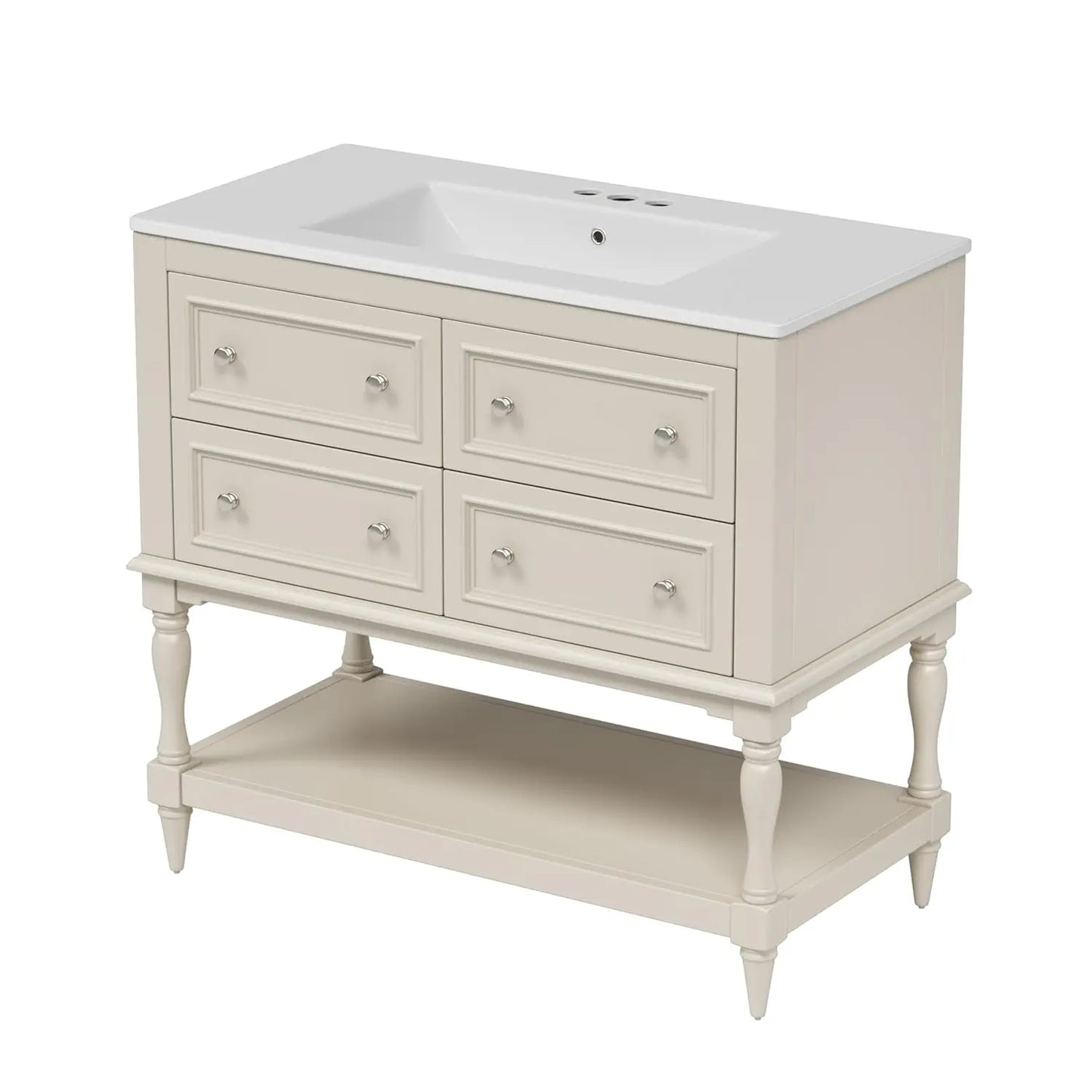 Farmhouse Bathroom Vanity With Sink Four Drawers And Open Shelf