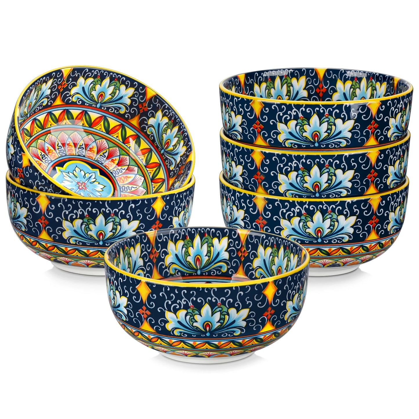 Malacasa Floral Bohemian Ceramic Porcelain Cereal Bowls Set