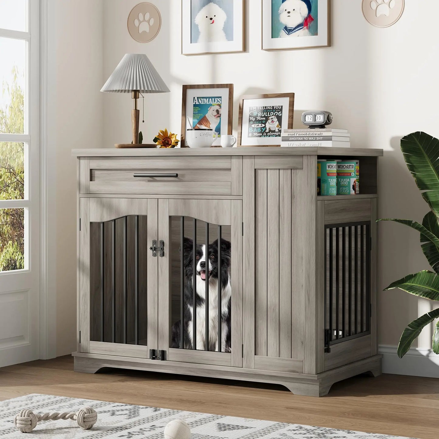 HiMISS Heavy Duty Wooden Dog Crate With Drawer Storage