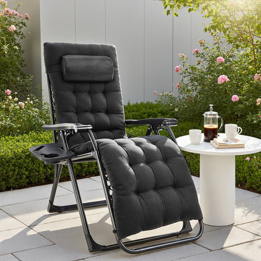 JHK Zero Gravity Recliner Folding Outdoor Lounge Chair With Cup Holder