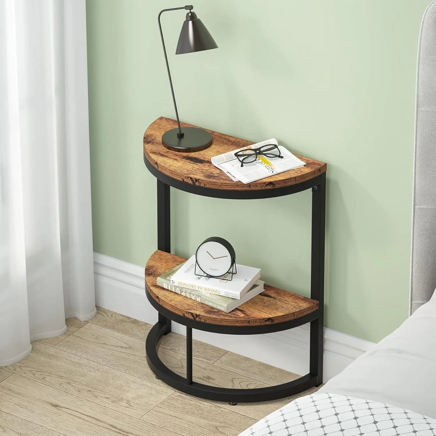 LITTLE TREE 2 Tier End Table Semi Circle with Storage