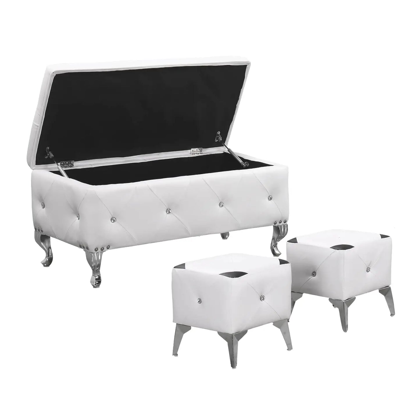Velvet Storage Ottoman Bench Set With Two Ottomans