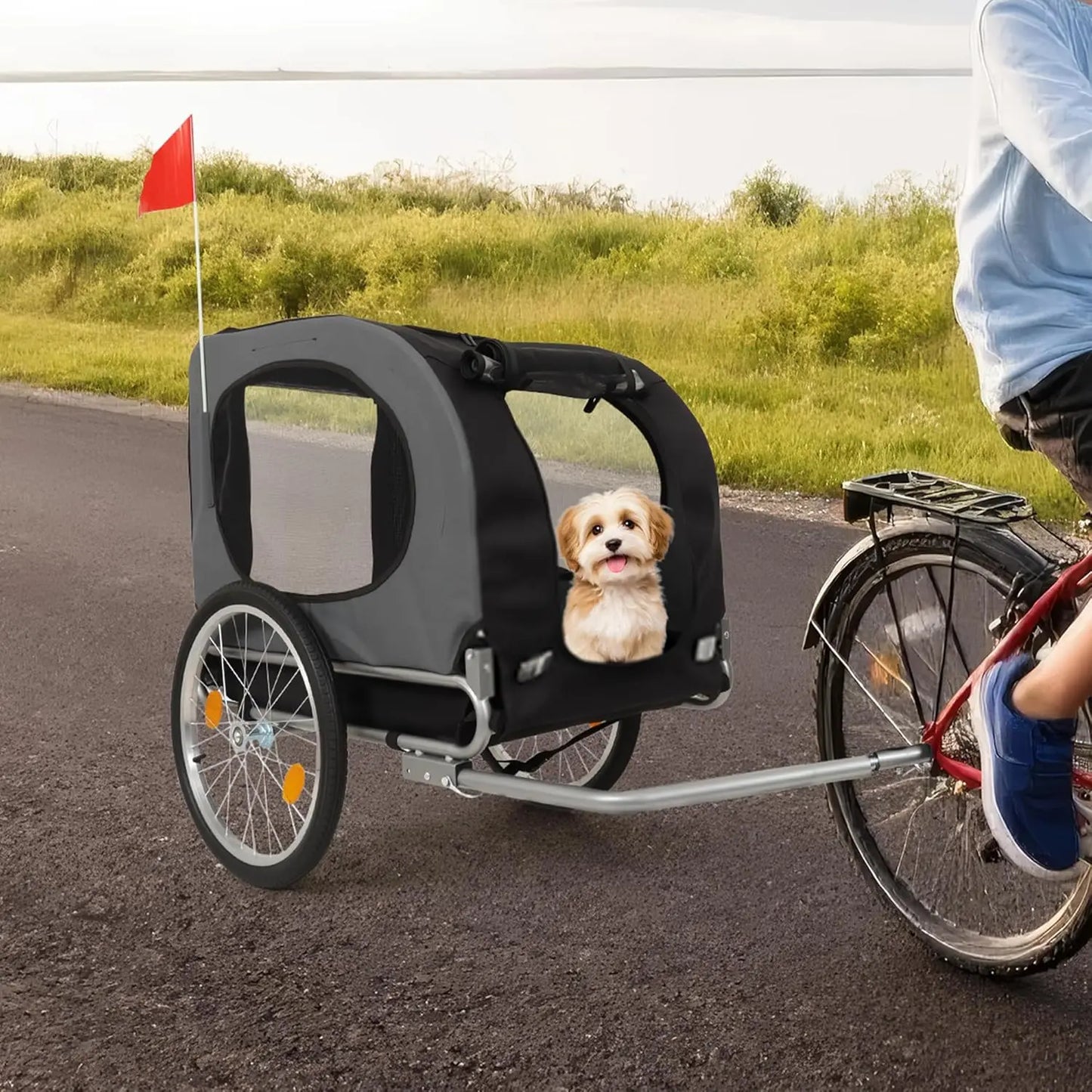 HiMISS Steel Dog Bike Trailer Folding Pet Carrier 40kg Capacity