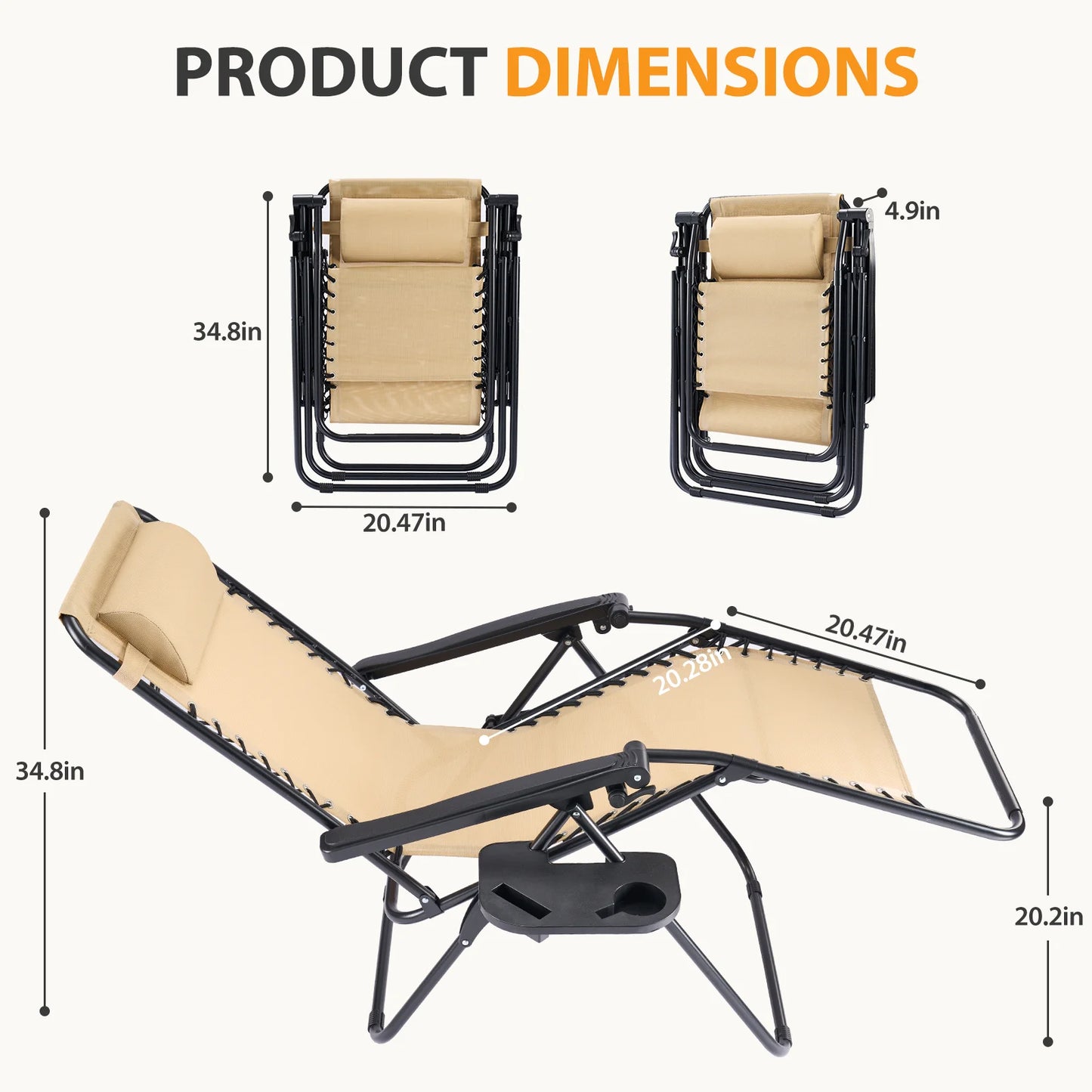 JHK Portable Zero Gravity Recliner Chairs Outdoor Set