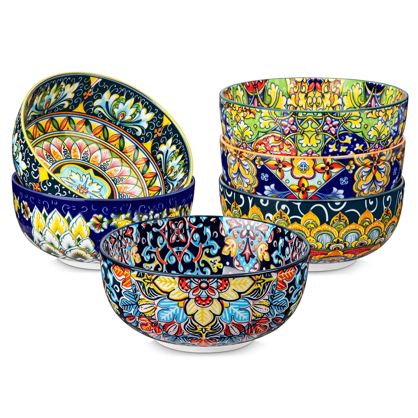 Malacasa Floral Bohemian Ceramic Porcelain Cereal Bowls Set