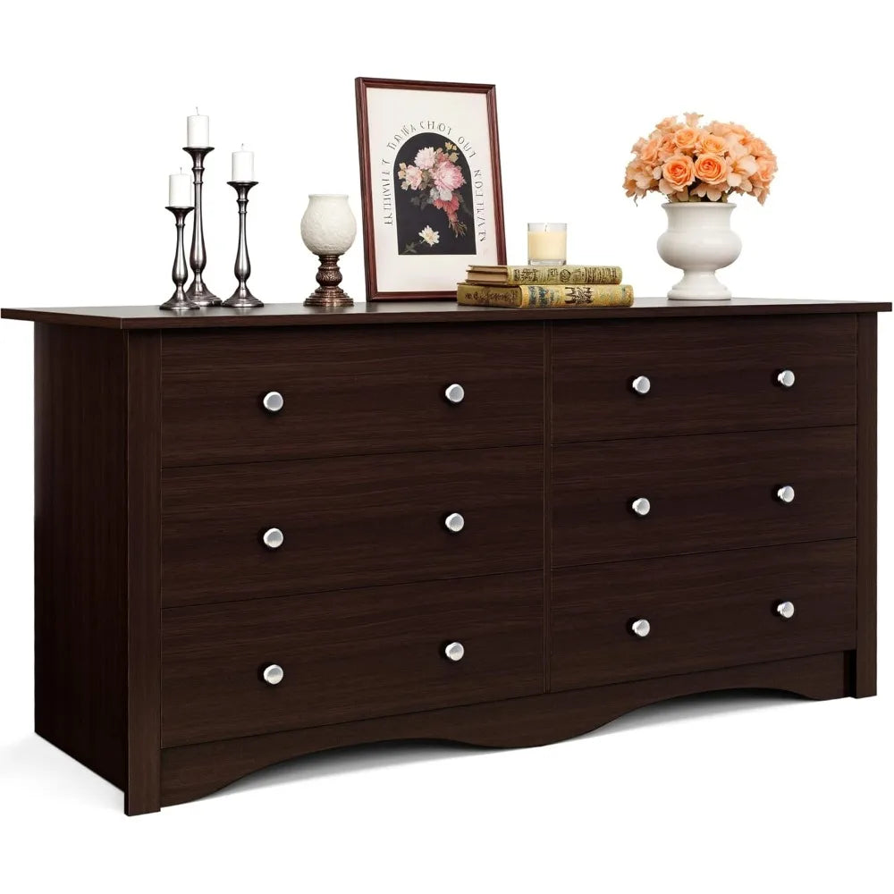 Six Drawer Dresser For Bedroom With Modern Design Storage