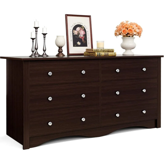 Six Drawer Dresser For Bedroom With Modern Design Storage