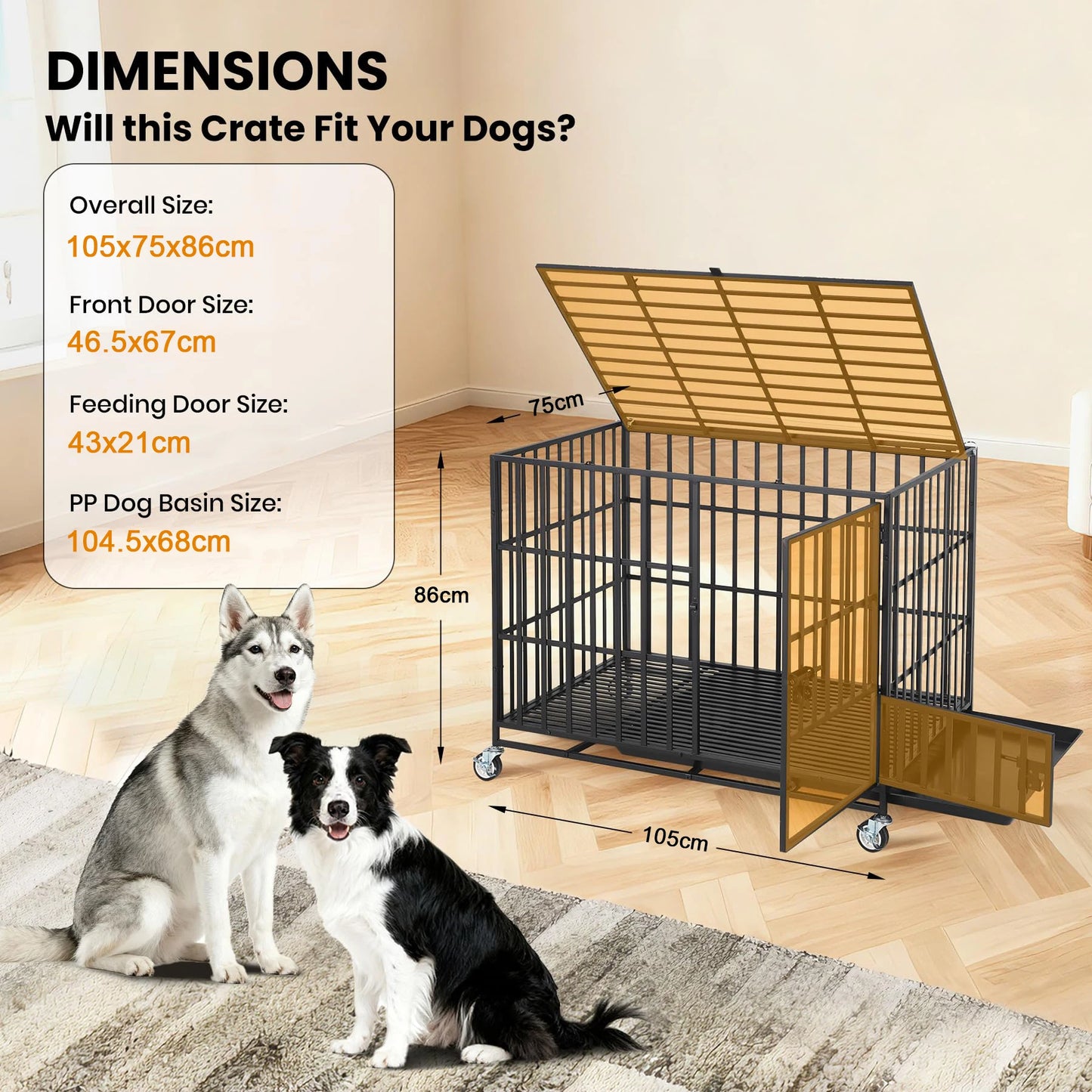 HiMISS Heavy Duty Escape-Proof Metal Dog Crate With 3-Doors