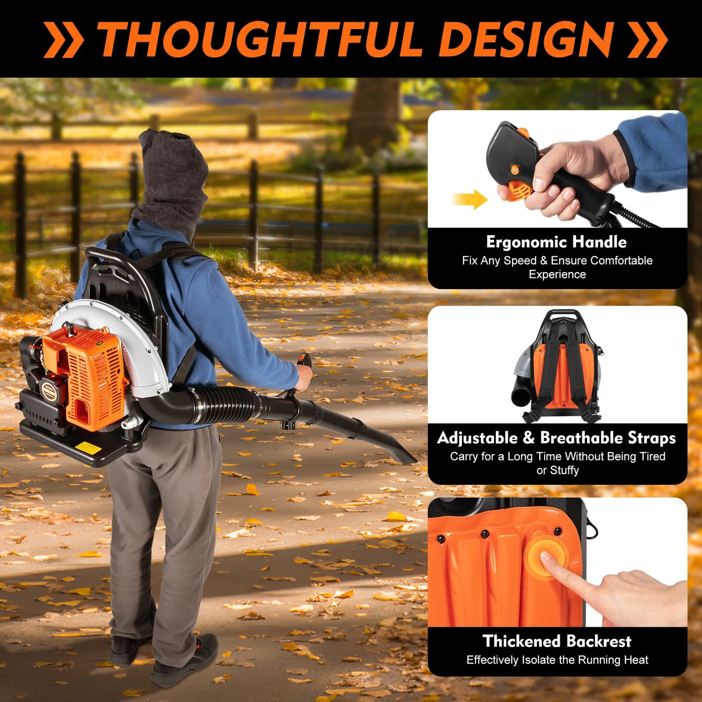 Bymaocar Gas Leaf Blower Backpack With Adjustable Speed