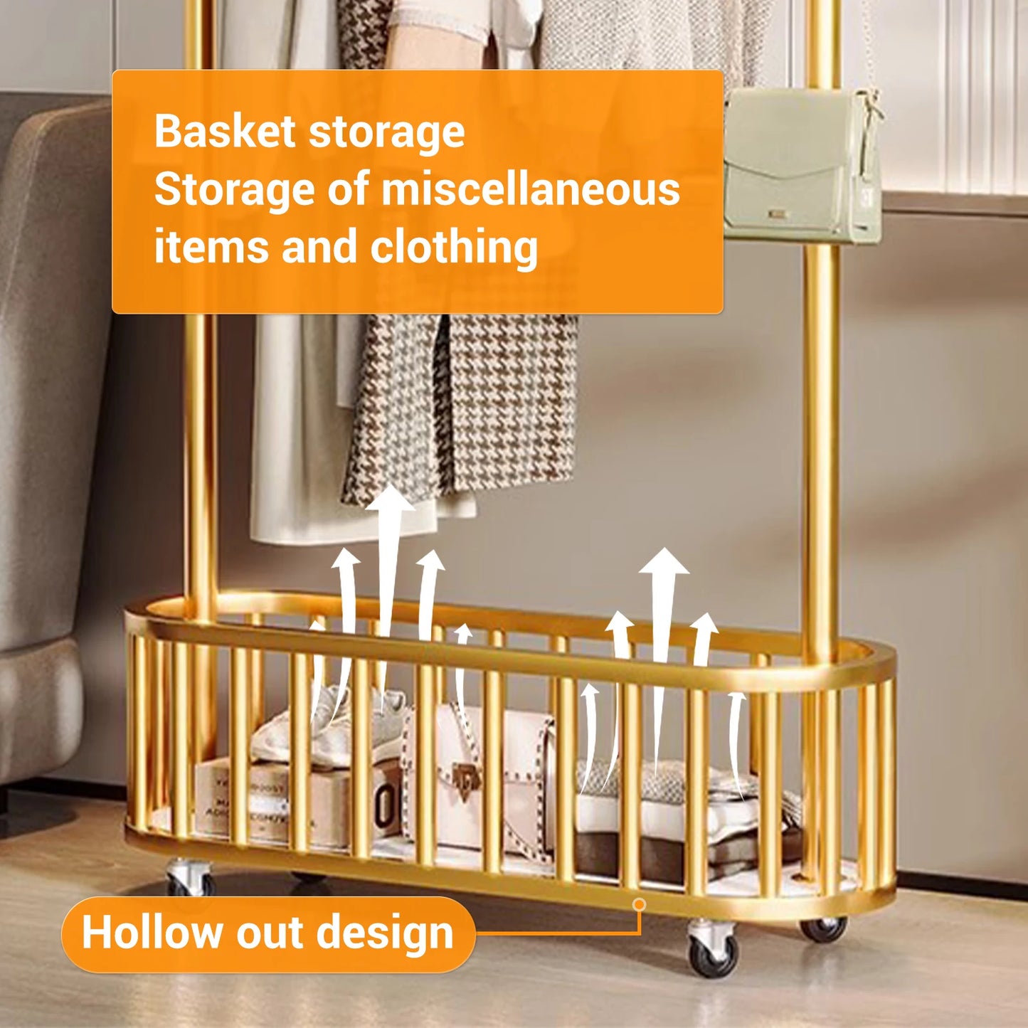 TWISTER.CK Movable Clothes Rack With Storage Basket For Coats