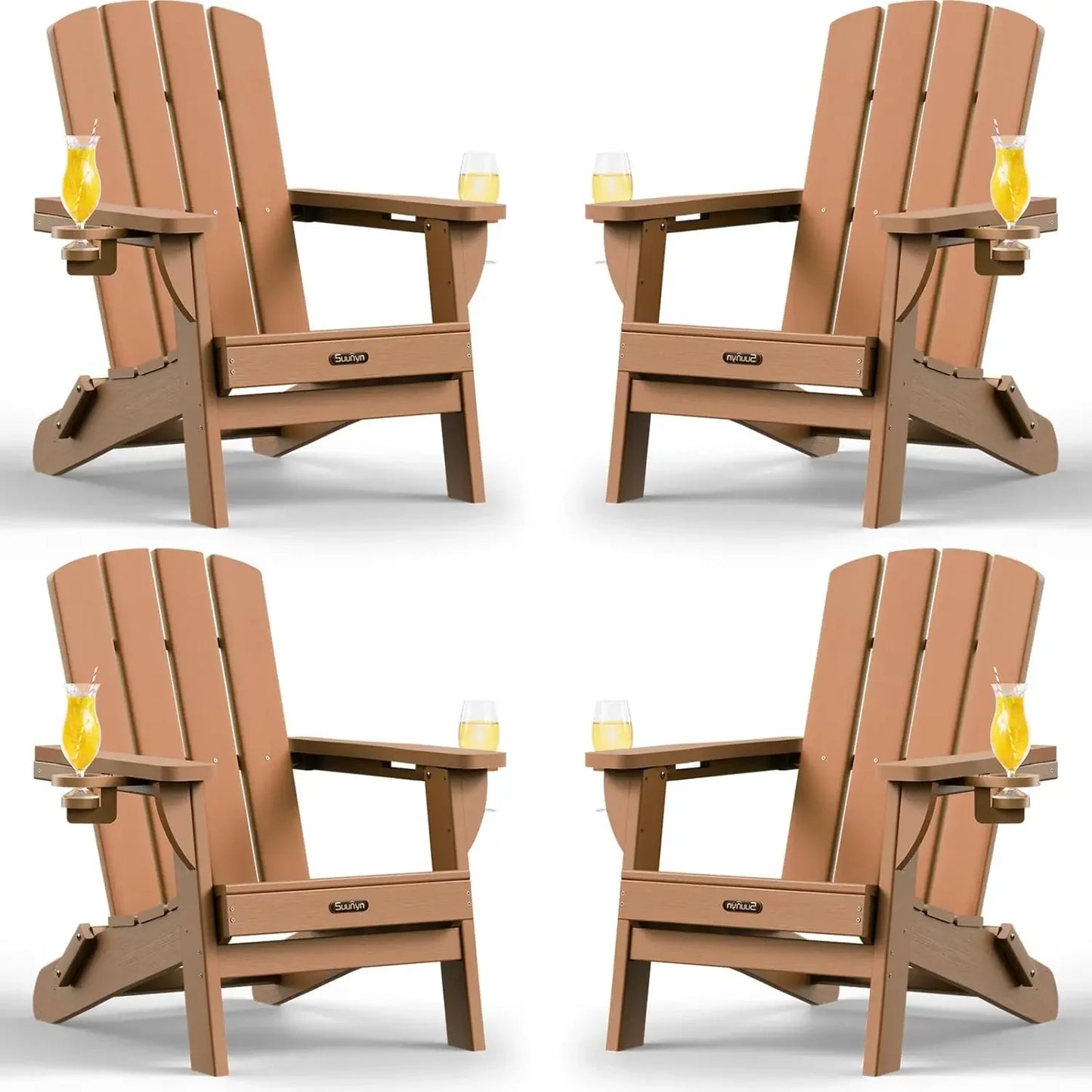 Folding Adirondack Chairs 4 Pack All Weather HDPE With Cupholders