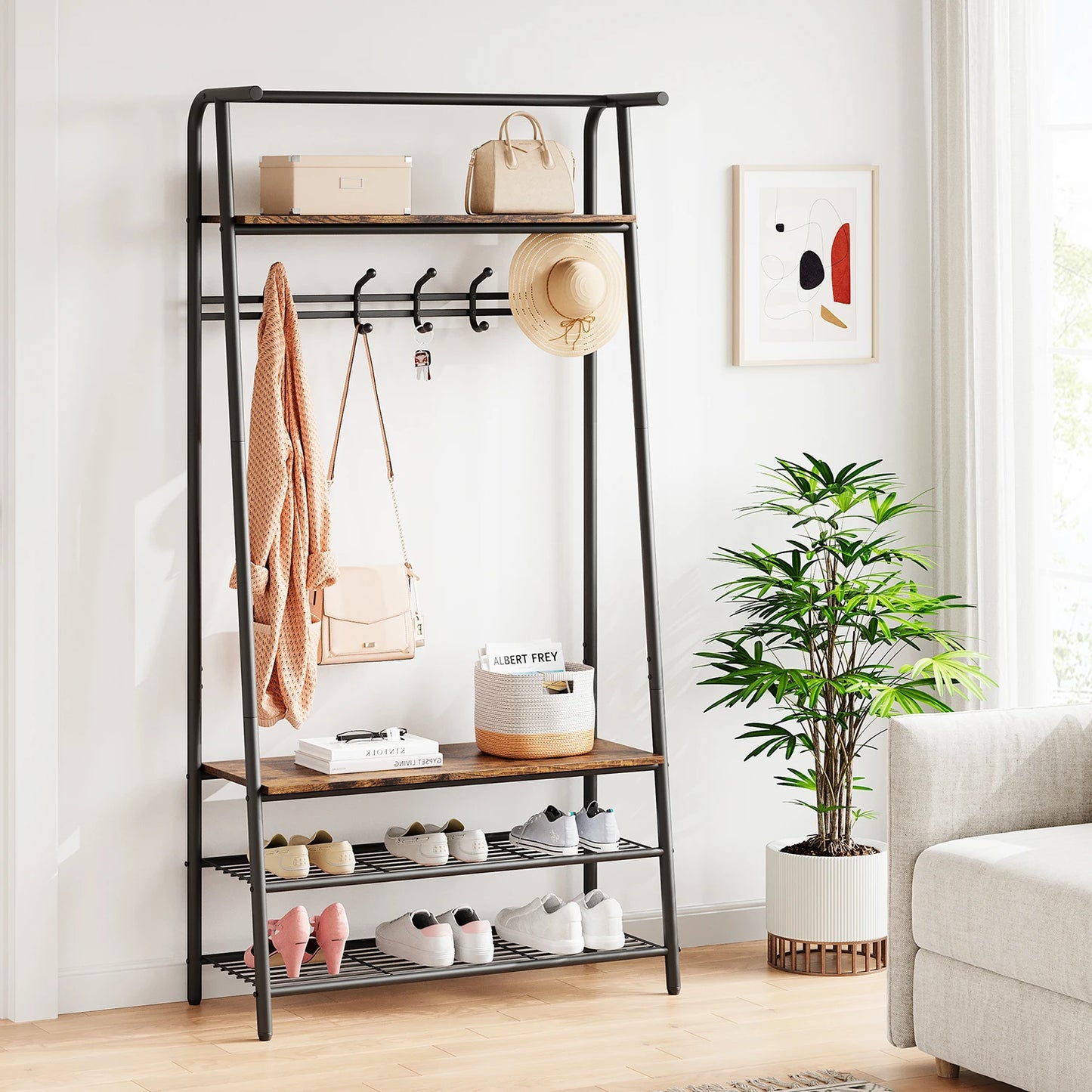 TWISTER.CK 4-In-1 Coat Rack Shoe Bench Hall Tree With Storage