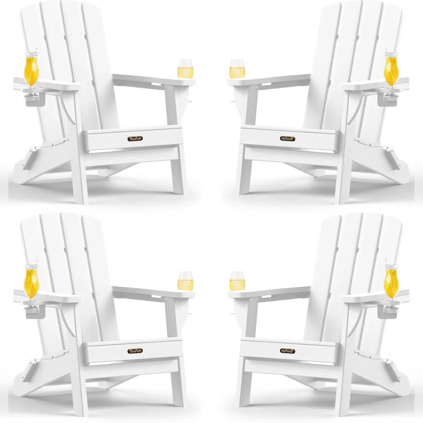 Folding Adirondack Chairs 4 Pack All Weather HDPE With Cupholders
