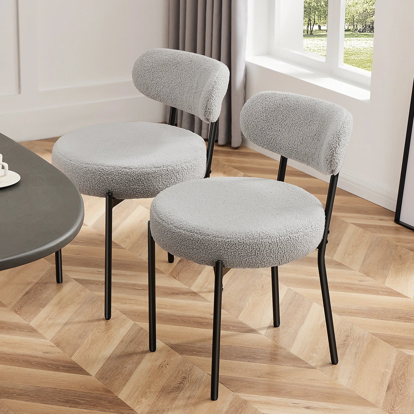 JHK Ergonomic Round Dining Chairs, Set Of 2, Plush Fabric