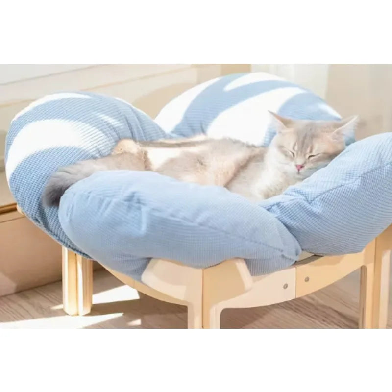 Wooden High Leg Cat Bed With Soft Cushion For Cats And Small Dogs