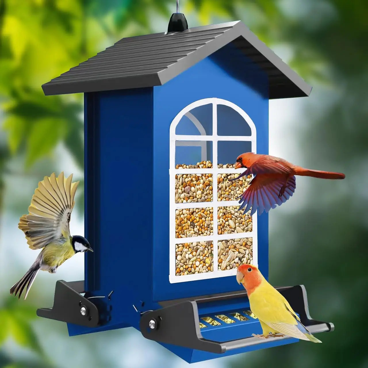 Squirrel-Proof Metal Hanging Bird Feeder with Weight-Activated Perches