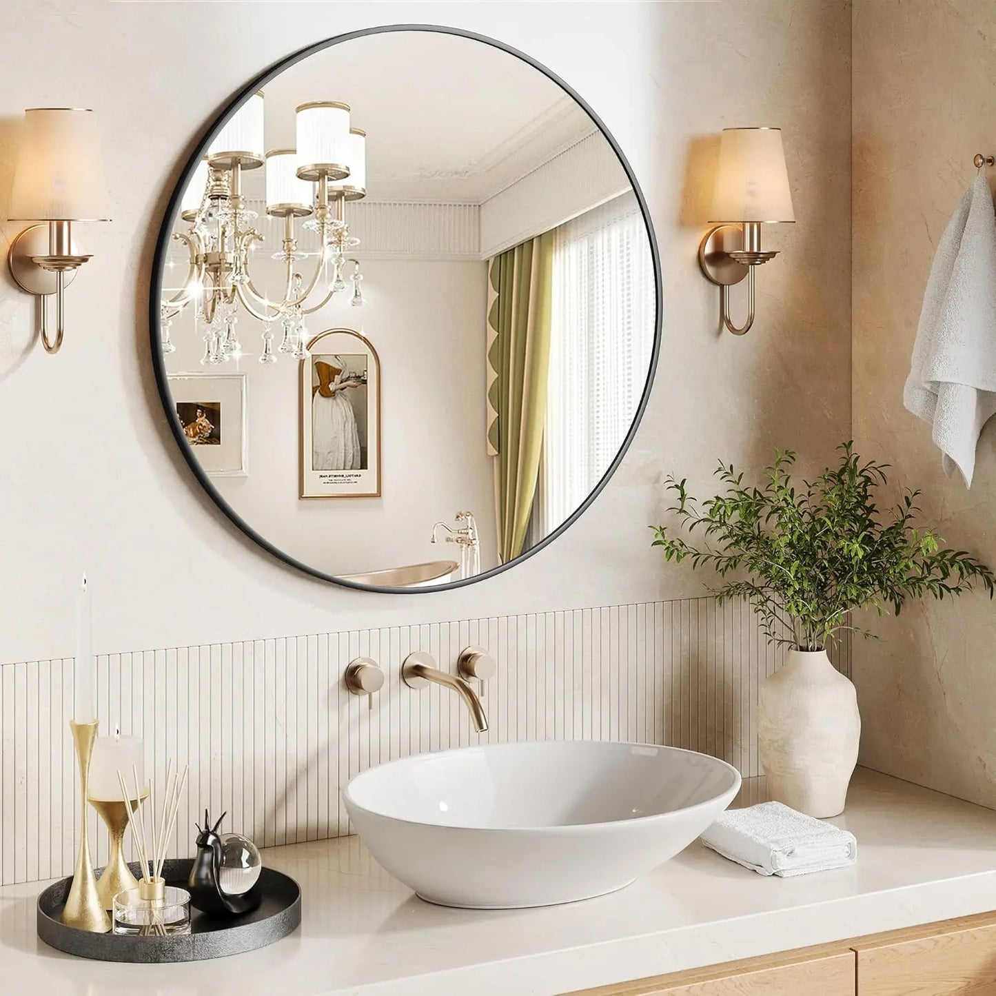 Round Wall Mirror With Metal Frame Distortion-Free For Any Room