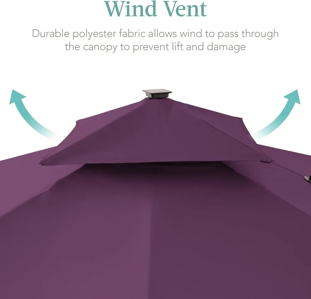 NONECN Cantilever Patio Umbrella With Base And Solar LED Lights