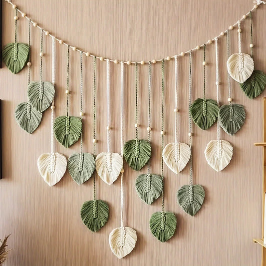 Modern Woven Wall Decor Leaves Bohemian Hanging Art Feathers Gift