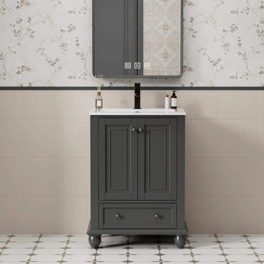 Retro Oak Bathroom Vanity Sink Combo With Gourd Legs