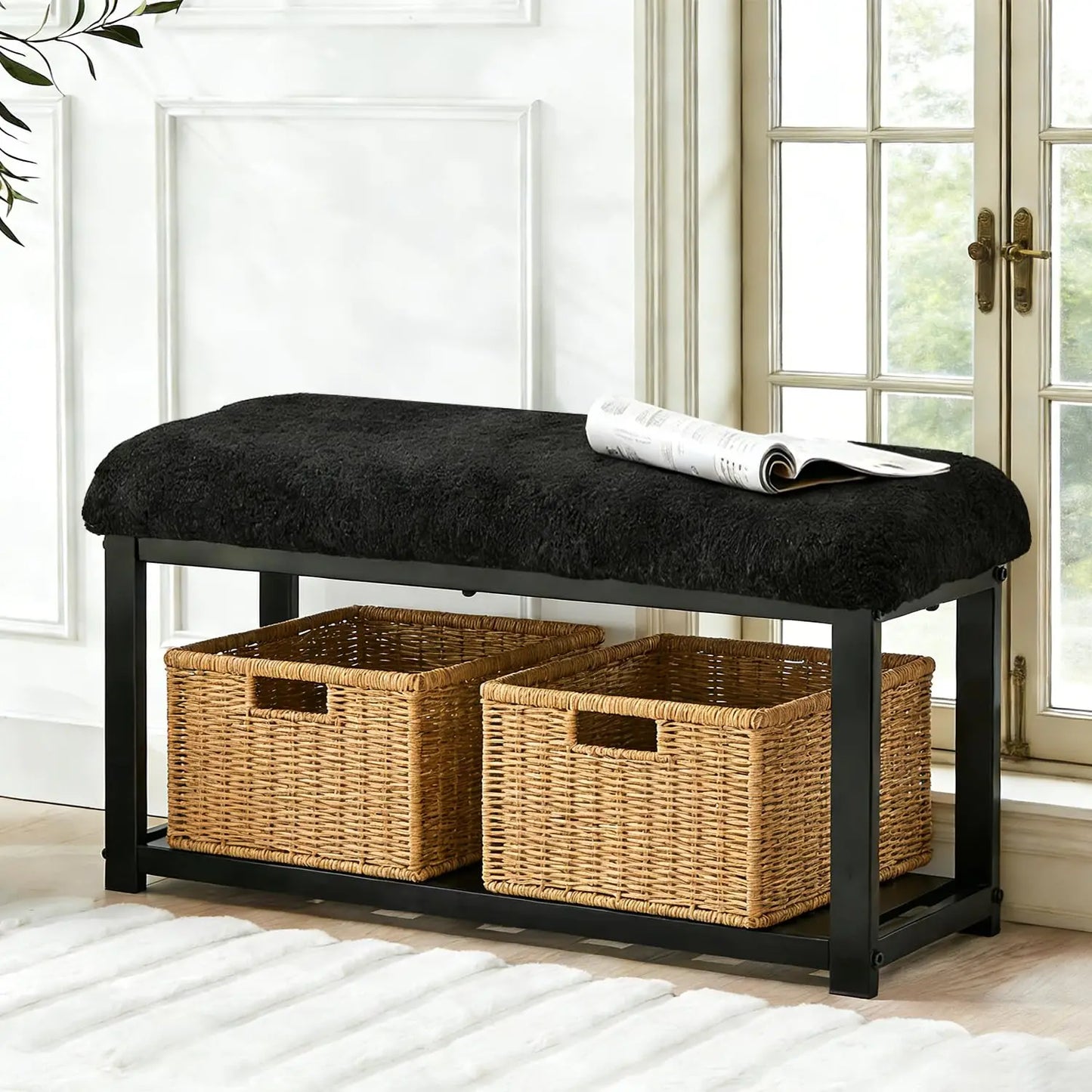 Entryway Shoe Storage Bench With Flip Drawers And Lift Top