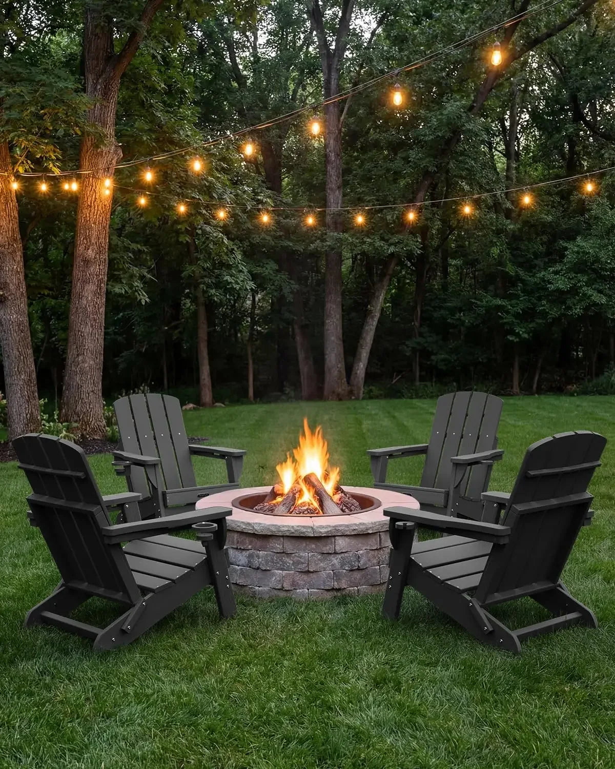 Folding Adirondack Chairs 4 Pack All Weather HDPE With Cupholders