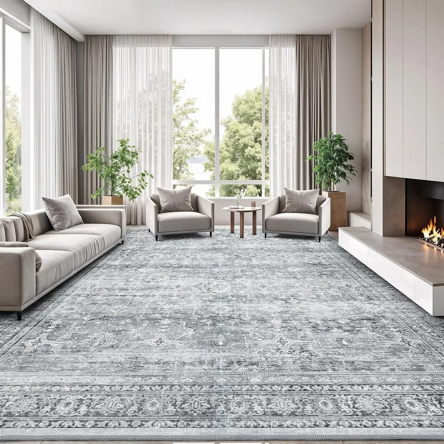 Luxurious Floral Wool Area Rug With Non Slip Backing
