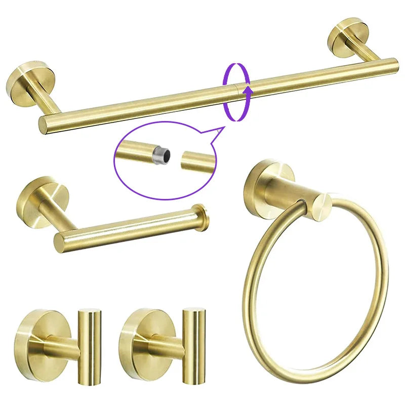 5 Piece Bath Hardware Set Stainless Steel Towel Bar Rack