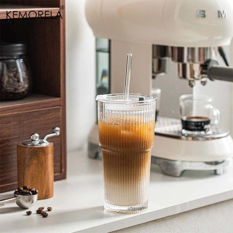 Kemorela Glass Tumblers With Lids And Straws Set Kit