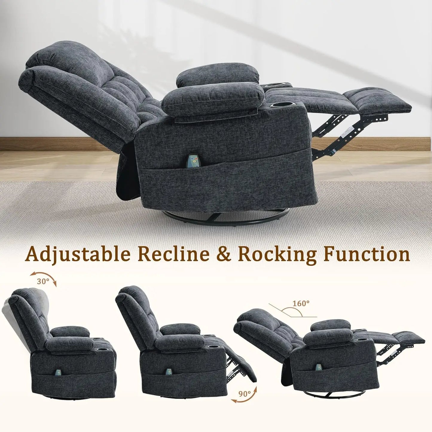 360 Degree Swivel Rocker Recliner For Adults With Massage