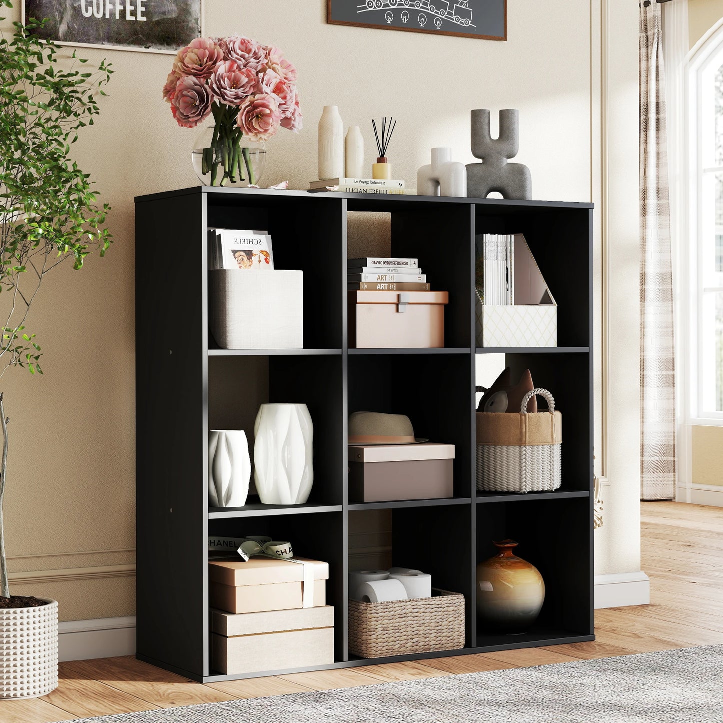 JHK 9 Cube Storage Organizer Wooden Bookshelf for Living Room